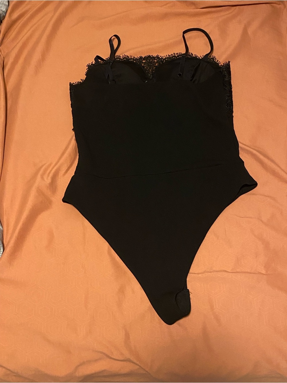 Haute Monde Black Lace-Trim Spaghetti Strap Bodysuit